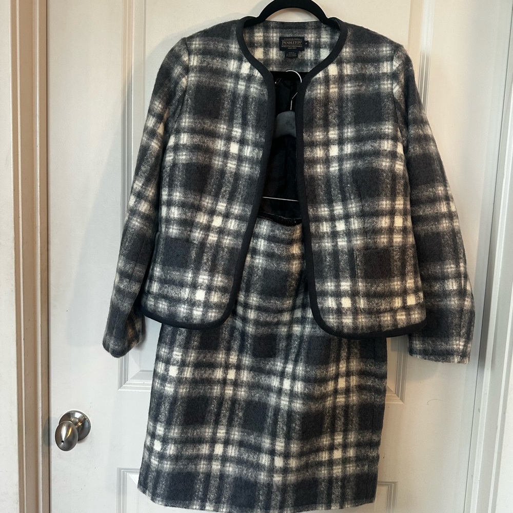 Vintage Pendleton Mohair Wool Ombre Shadow Plaid Lined 2 Piece Skirt Set, Size 8